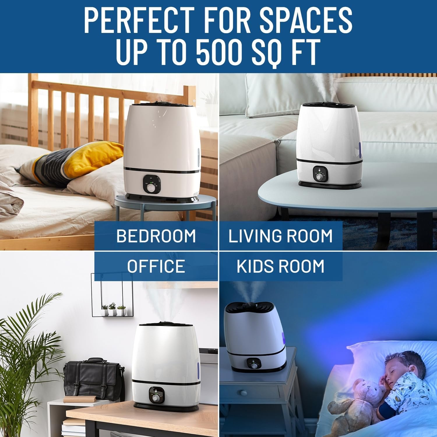 Quiet and Filterless 6L Ultrasonic Cool Mist Humidifiers for Large Bedrooms - Enhanced Air Quality with Essential Oils Tray - Ideal for Baby, Kids, and Nursery 