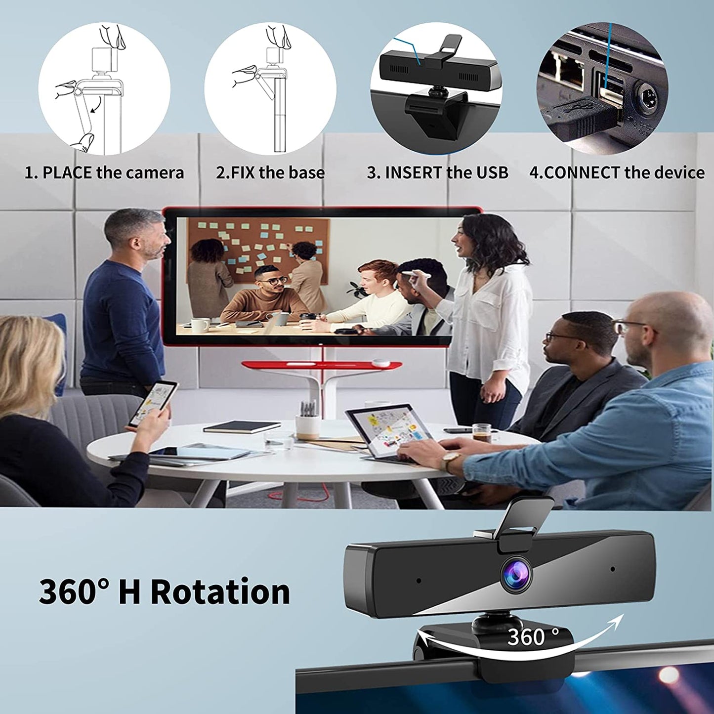 Full HD 1080P Webcam with Built-in Microphone, USB Connectivity, and Plug-and-Play Support for Laptops, Desktops, Windows, macOS - Ideal for Online Streaming, Video Conferences, Gaming, and Virtual Classes