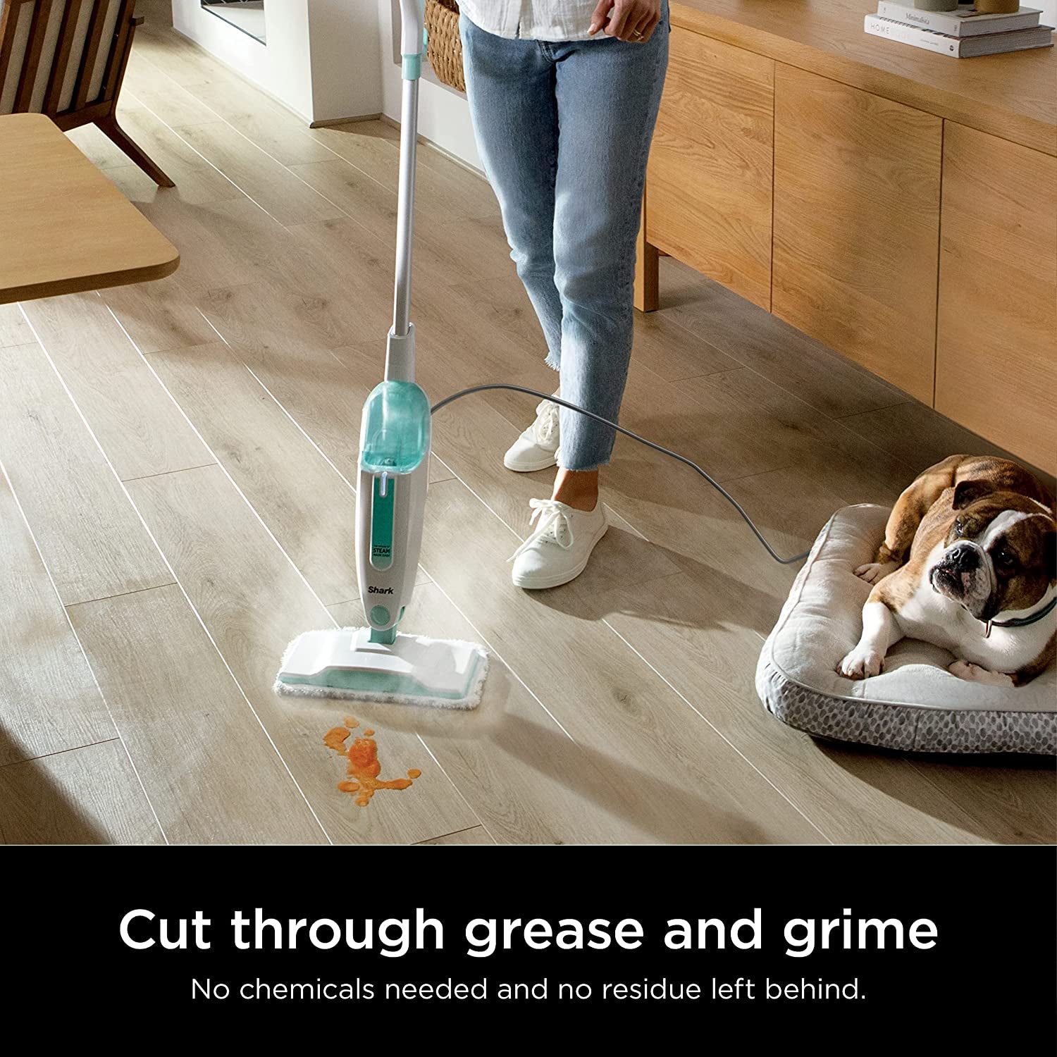 S1000 Steam Mop: Lightweight, Safe for All Sealed Hard Floors (Tile, Hardwood, Stone, Laminate, Vinyl, and More), Includes 2 Machine Washable Dirt Grip Pads, Removable Water Tank - White/Seafoam.