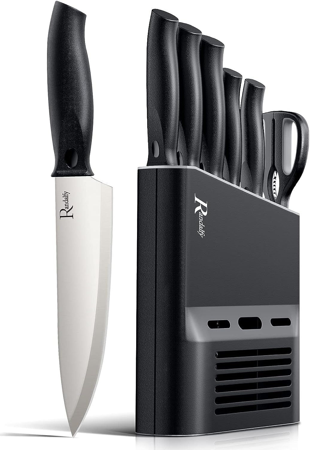 7-Piece Chef Knife Set with Block - Includes a Variety of Knives, Scissors, and a Block; Ideal for Chopping, Slicing, Dicing, and Cutting Meat, Vegetables, and Fruits; Silver Color.