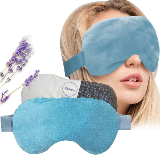 Dry Eyes Sleep Eye Mask: Microwave Activated & Freezable for Moist Heat, Puffy Eyes Relief. Adjustable, Washable, Blue.
