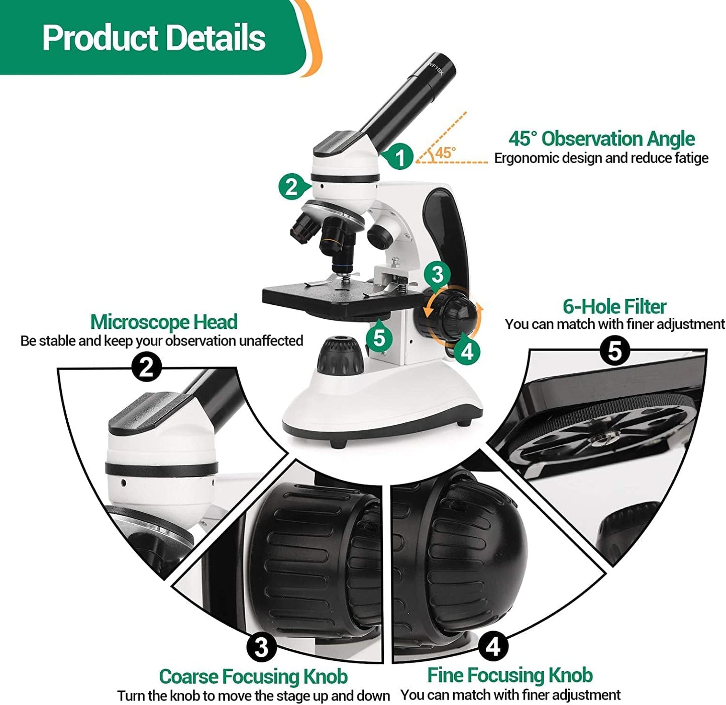 40X-2000X Microscope for Adults and Kids, Lab Compound Monocular Microscope with Prepared Slides Kit, Dual Illumination, All Glass Optics, Smartphone Adapter, Perfect for Beginners