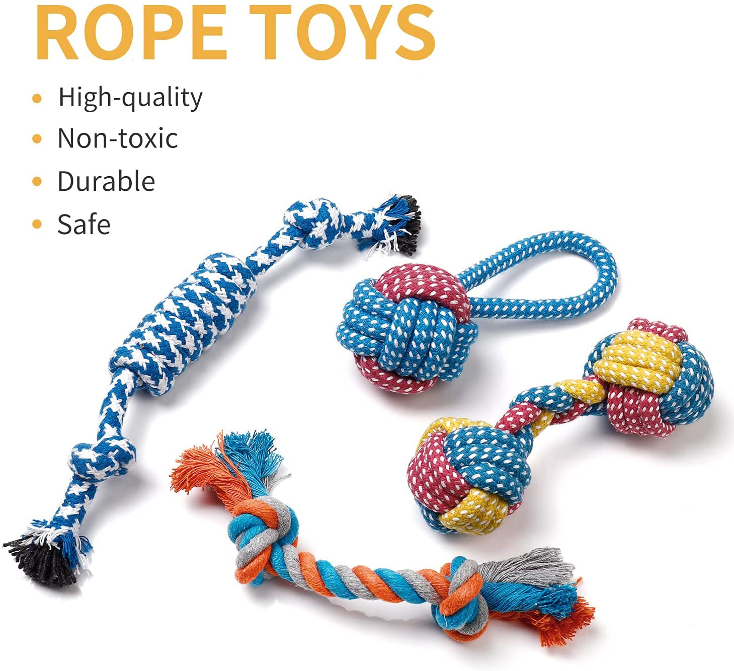 7-Pack Puppy Toys for Small Dogs - Includes Cute Calf Squeaky Dog Toys - Durable Puppy Teething Toys - Rope Puppy Chew Toys - Non-Toxic and Safe for Playful Puppies.