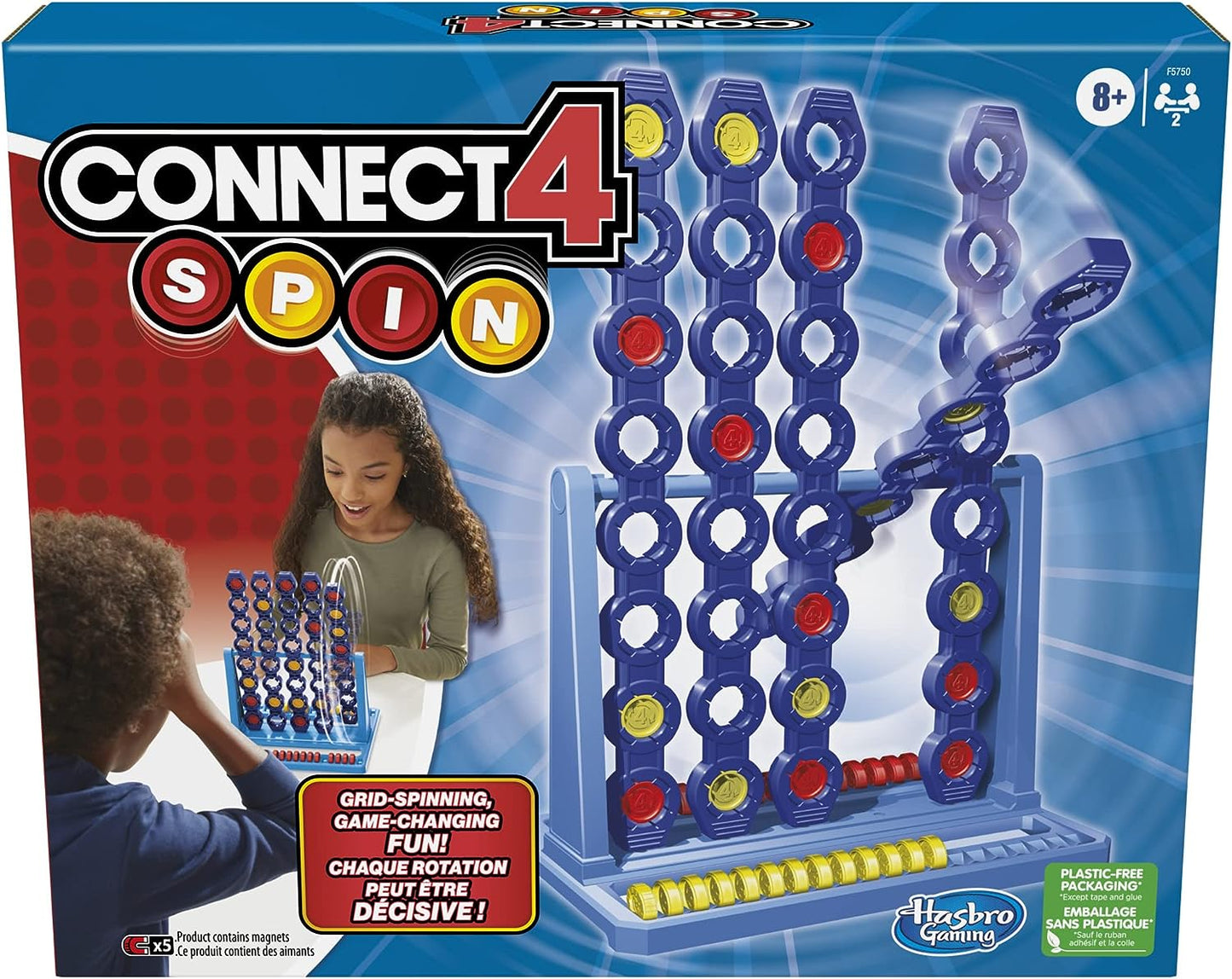 Connect 4 Spin Game, Spinning Connect 4 Grid, 2 Player Board Games for Family and Kids, Strategy Board Games, Ages 8 and Up (English & French)