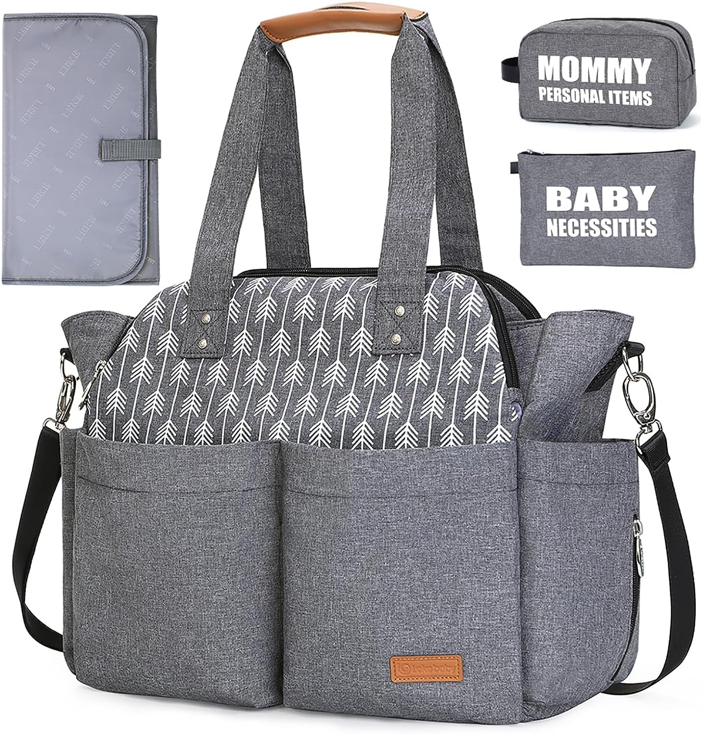 Spacious Diaper Bag Tote for Moms - Large Capacity Women's Diaper Bag with Changing Pad and Stroller Straps, Grey