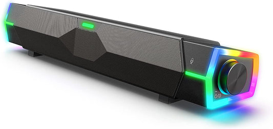 RGB Computer Speakers: Bluetooth Sound Bar for PC Desktop Monitor. USB Powered PC Speakers for Laptop, offering Hifi Stereo Sound and Gaming with Microphone.