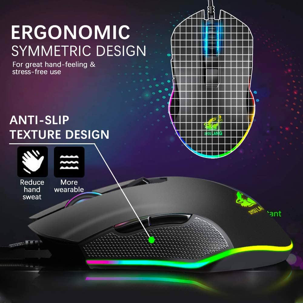 One Hand Keyboard and Mouse Combo - Wired Mechanical Feeling Rainbow Backlight Keyboard with Wrist Rest, RGB Gaming Mouse, and LED Backlit Converter. Compatible with PS4, Xbox One, Nintendo Switch, PS5, and PC.