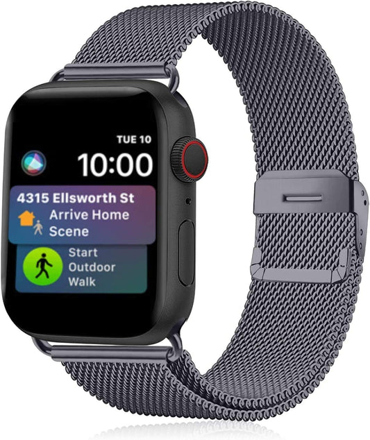 Stainless Steel Bracelet Strap - Compatible with Apple Watch Band 38mm 40mm 41mm Series SE 8/7/6/5/4/3/2/1; Features Unique Magnet Lock for Secure Fit; Available in Space Gray.