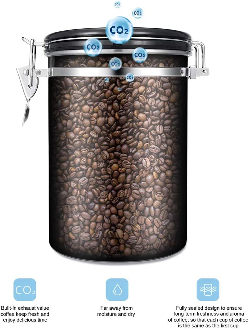 Stainless Steel Large Coffee Canister - Airtight Coffee Storage Container with Transparent Window, Date Tracker, CO2-Release Valve, and Measuring Scoop - Ensures Freshness for Your Coffee - Red Color