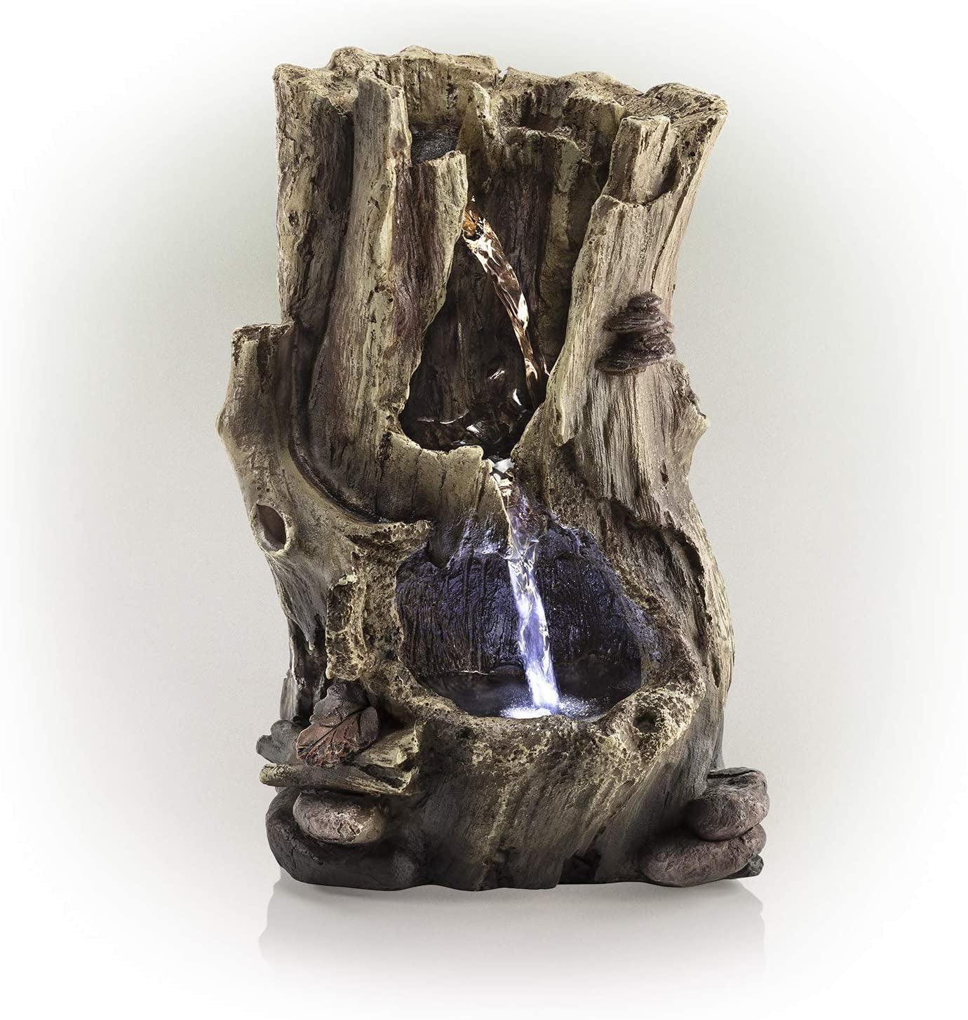 Elegant 12-Inch Tall Alpine Rainforest Tabletop Fountain with White LED Lights