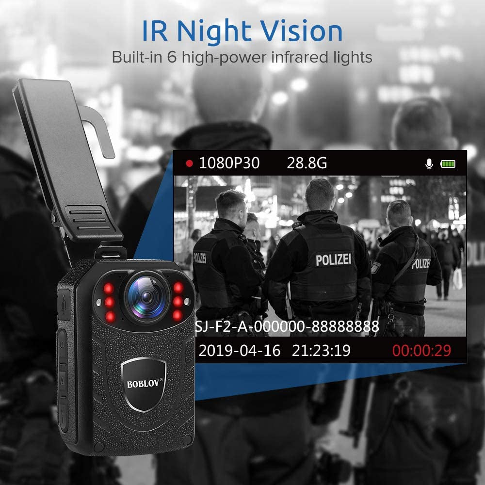 1296P Body  Camera Support 8-10 Hours Recording - Auto Night Vision - Memory Expand Max 128G Lightweight and Portable Easy to Operate 