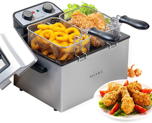  Professional Grade Stainless Steel Electric Deep Fryer - 1800W-Watt, Large 4.0L/4.2Qt Capacity, Triple Basket and Timer Included, Gray