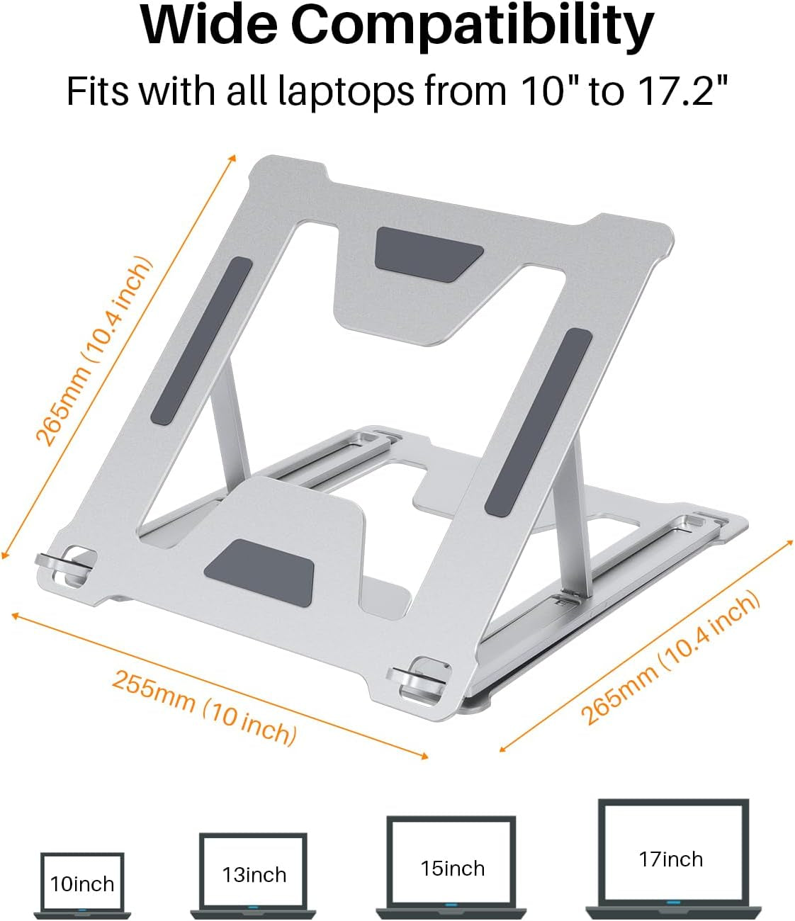 Adjustable Laptop Stand - Ergonomic Portable Riser for Desk - Foldable Stand Compatible with Laptops and iPad 10-17.3'', Silver