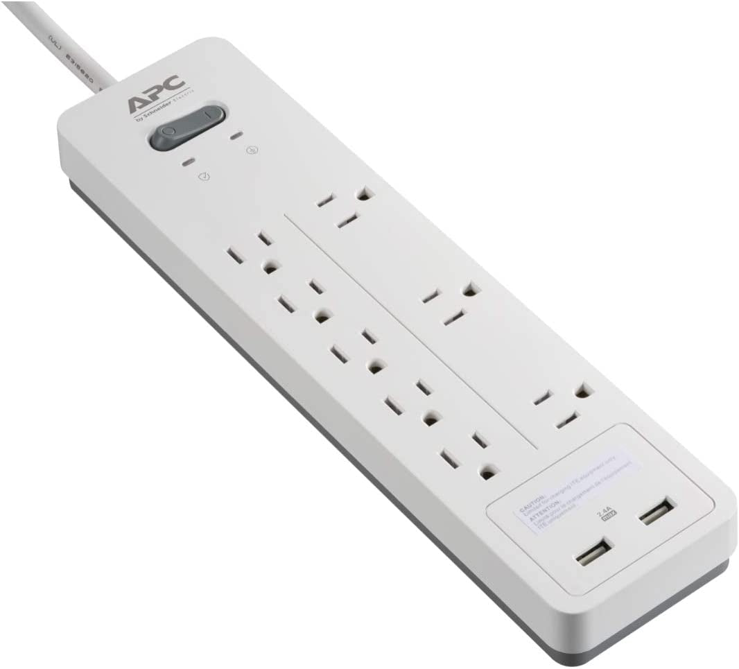 APC Surge Protector Power Strip with USB Charging Ports, 8 Outlets, 2160 Joules, Surgearrest Home/Office 