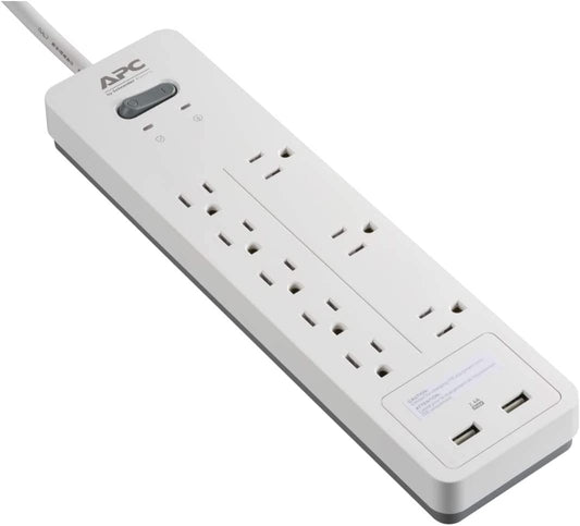 APC Surge Protector Power Strip with USB Charging Ports, 8 Outlets, 2160 Joules, Surgearrest Home/Office 