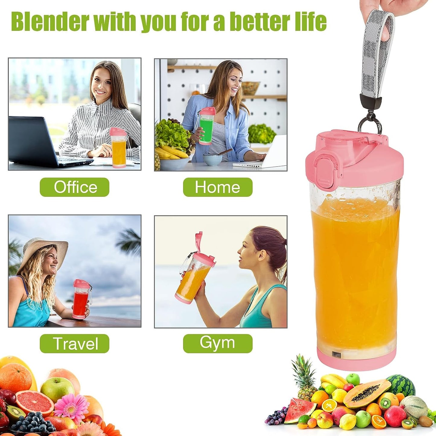 Mini Portable Blender with 6 Blades - 270 Watt Power for Shakes and Smoothies. Waterproof, USB Rechargeable, Includes 20 oz BPA Free Blender Cups with Travel Lid.