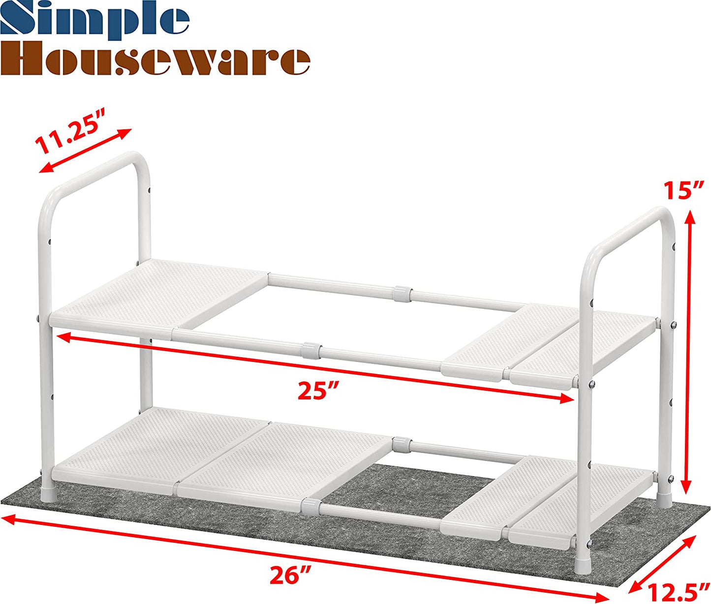 Simple Under Sink 2 Tier Expandable Shelf Organizer Rack - White (Expands from 38 to 63.5 cm)