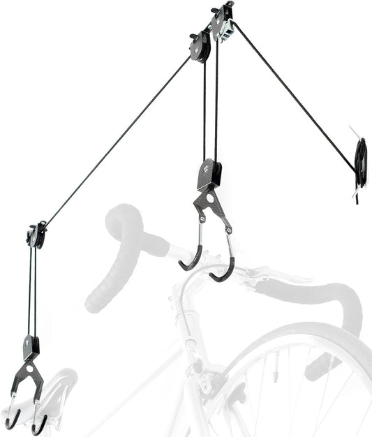 Cycle Garage Bike Storage Hoist - Auto-Locking Ceiling Bike Rack with 50 lb Capacity - Kayak Hoist Straps - Bike Hangers for Garage Ceiling up to 12 Ft - Bicycle Hooks Pulley System