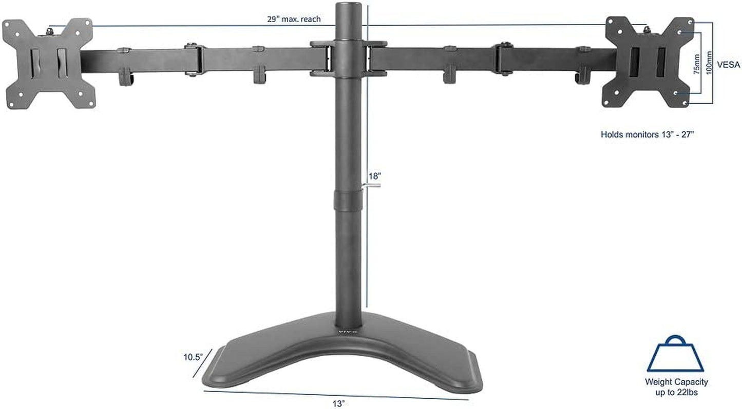 Free-Standing Desk Stand for Dual LED LCD Monitors - Supports 2 Screens up to 27 Inches with Heavy-Duty Fully Adjustable Arms, Max VESA 100x100mm