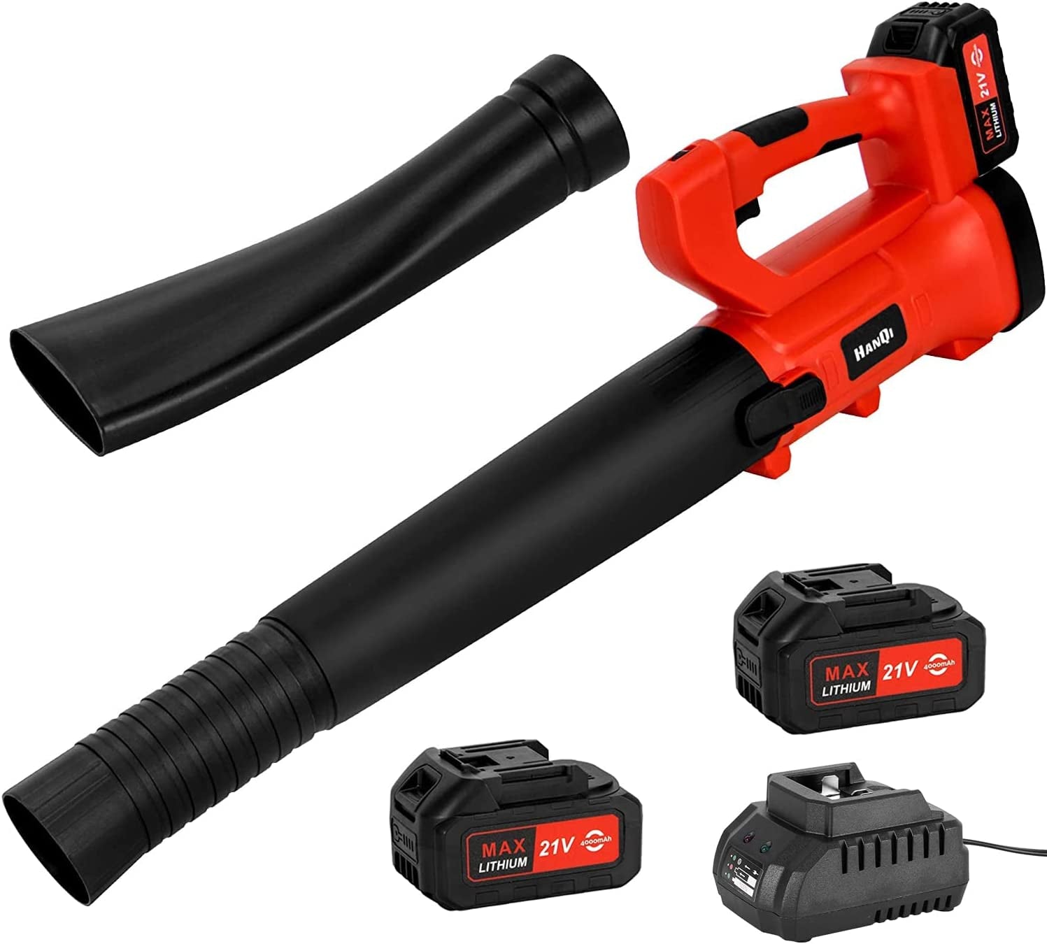 Red Cordless Leaf Blower - 400CFM with 2×4.0Ah Batteries & Charger: 6-Speed Electric Handheld Blower for Lawn Care, Snow Sweeping, and Surface Dust Cleaning