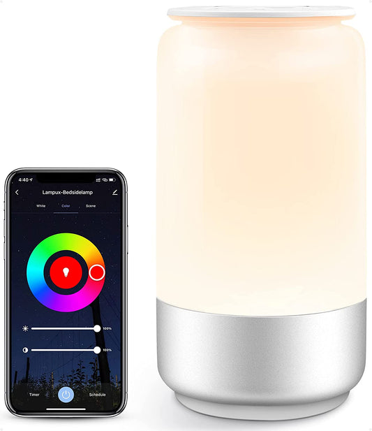 WiFi Smart Bedside Lamp: Dimmable, Works with Alexa, Google Assistant. Tunable White & Color Changing RGB Night Light. Perfect for Bedroom and Living Room. 2.4GHz WiFi Only.