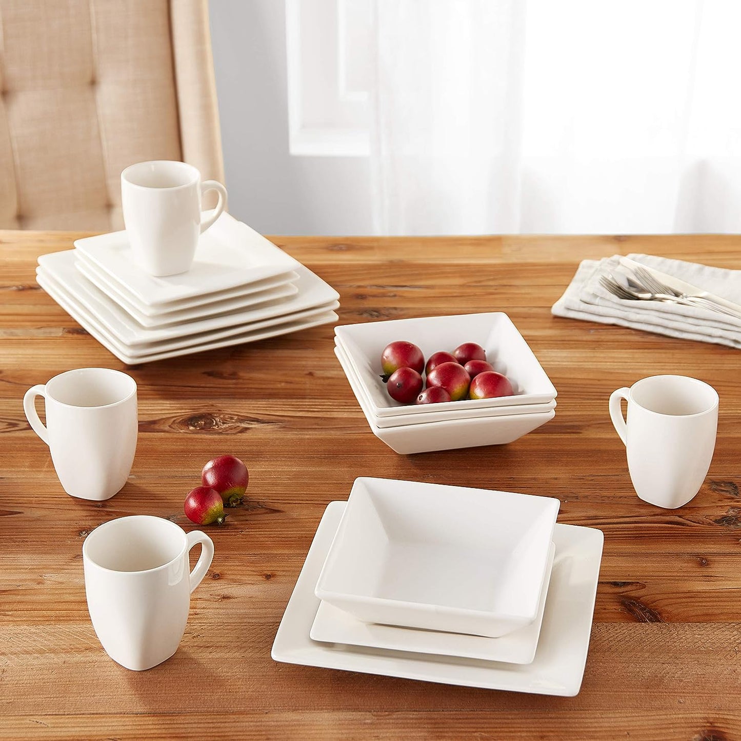 10 Piece Square 16 pc Dinnerware Set, Cream White