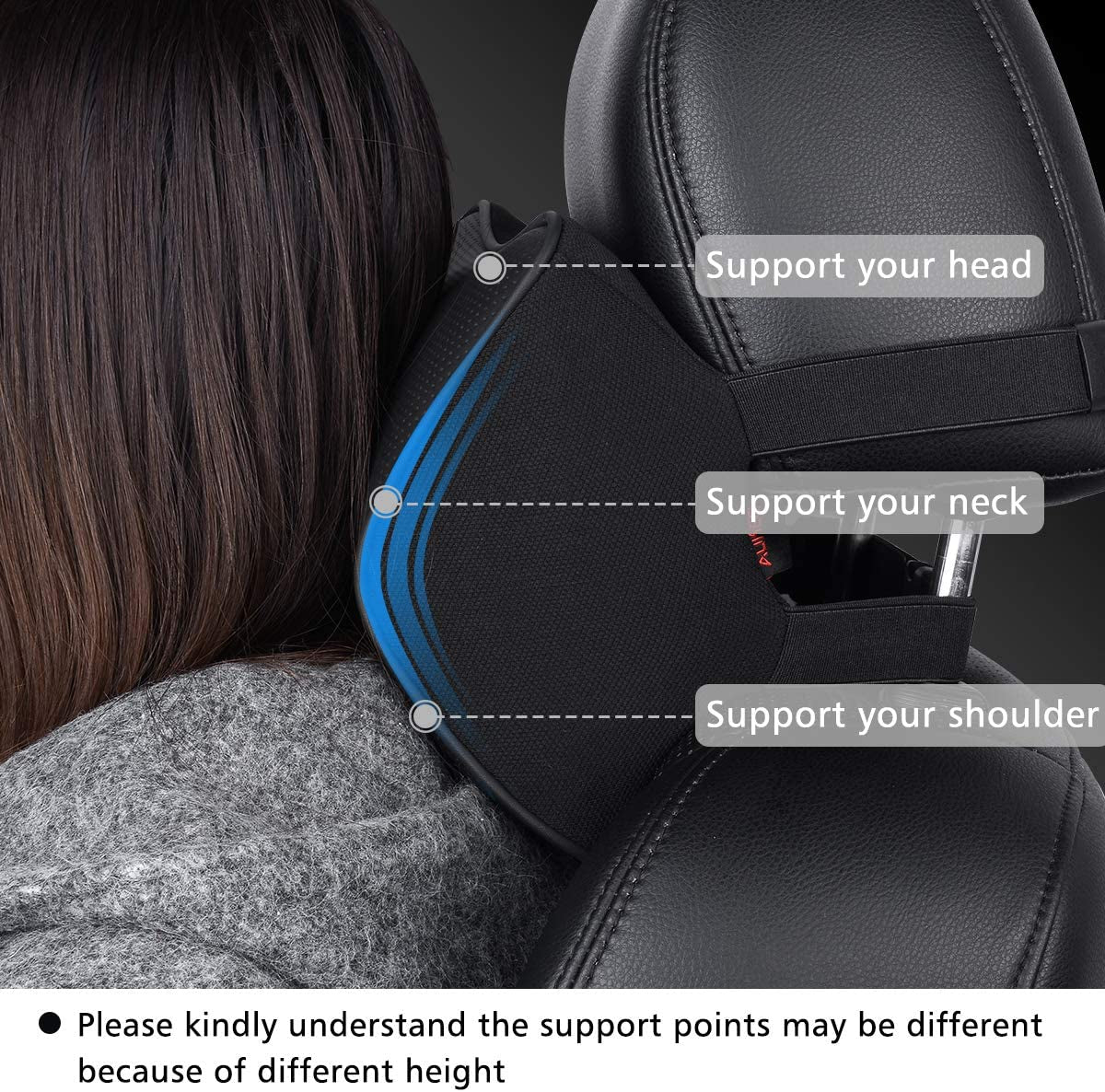 Soft Memory Foam Car Neck Pillow - Leather Headrest for Driving Home Office Black (1PC)