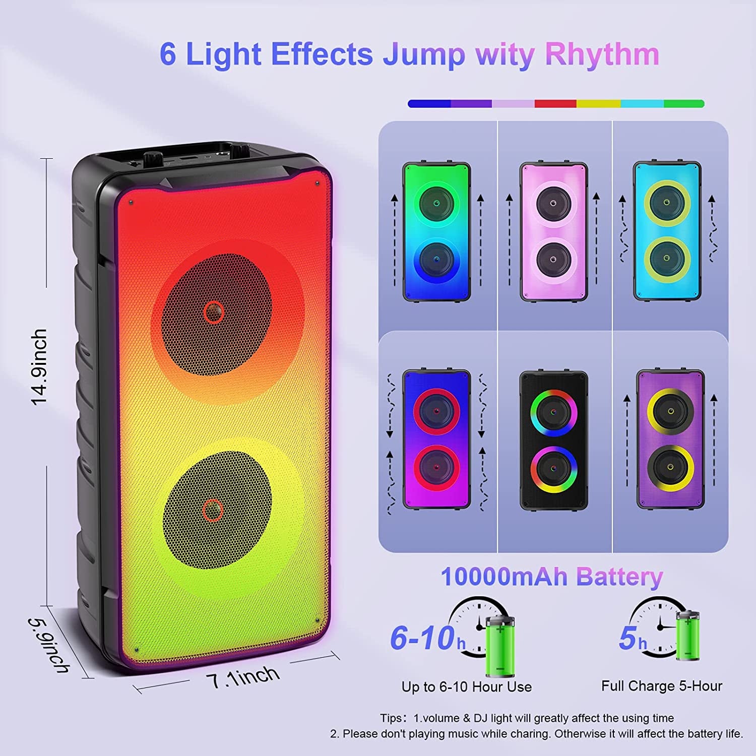 Bluetooth Speakers: 60W (80W Peak) Portable Loud Wireless Stereo Speaker with Rich Bass, Bluetooth 5.0, FM Radio, Colorful Lights, TWS Pairing, 10000mAh Battery. Perfect Outdoor Speaker for Home Parties and Gifts.