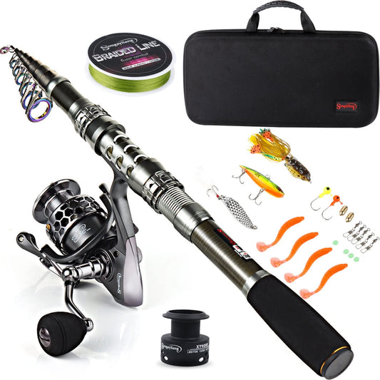  Fishing Rod Combos with Telescopic Pole, Spinning Reels, and Travel Bag for Saltwater and Freshwater Fishing