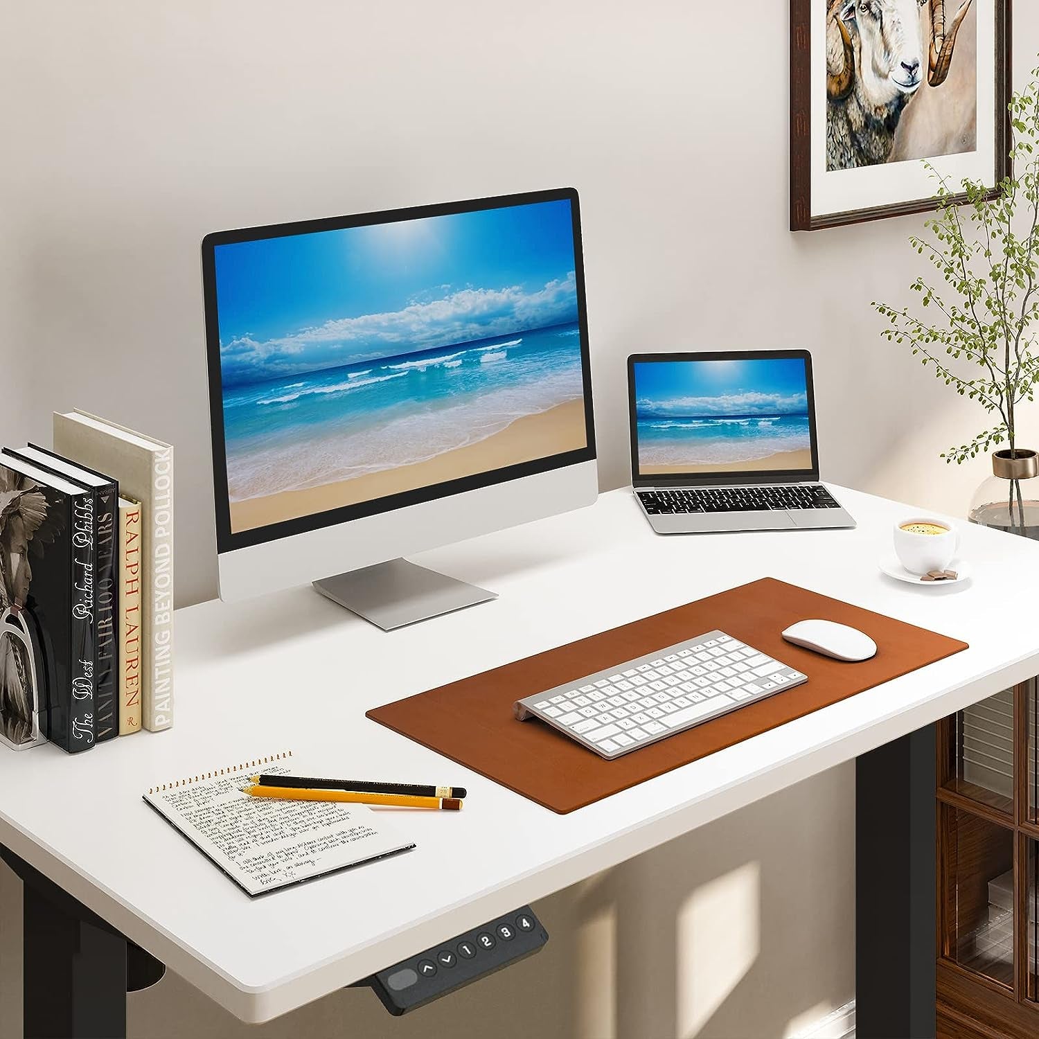 Standing Desk Whole-Piece Desktop with Memory Controller Electric Height Adjustable Stand Up Desk (Black Frame + White Top, 2 Packages), 40x24''