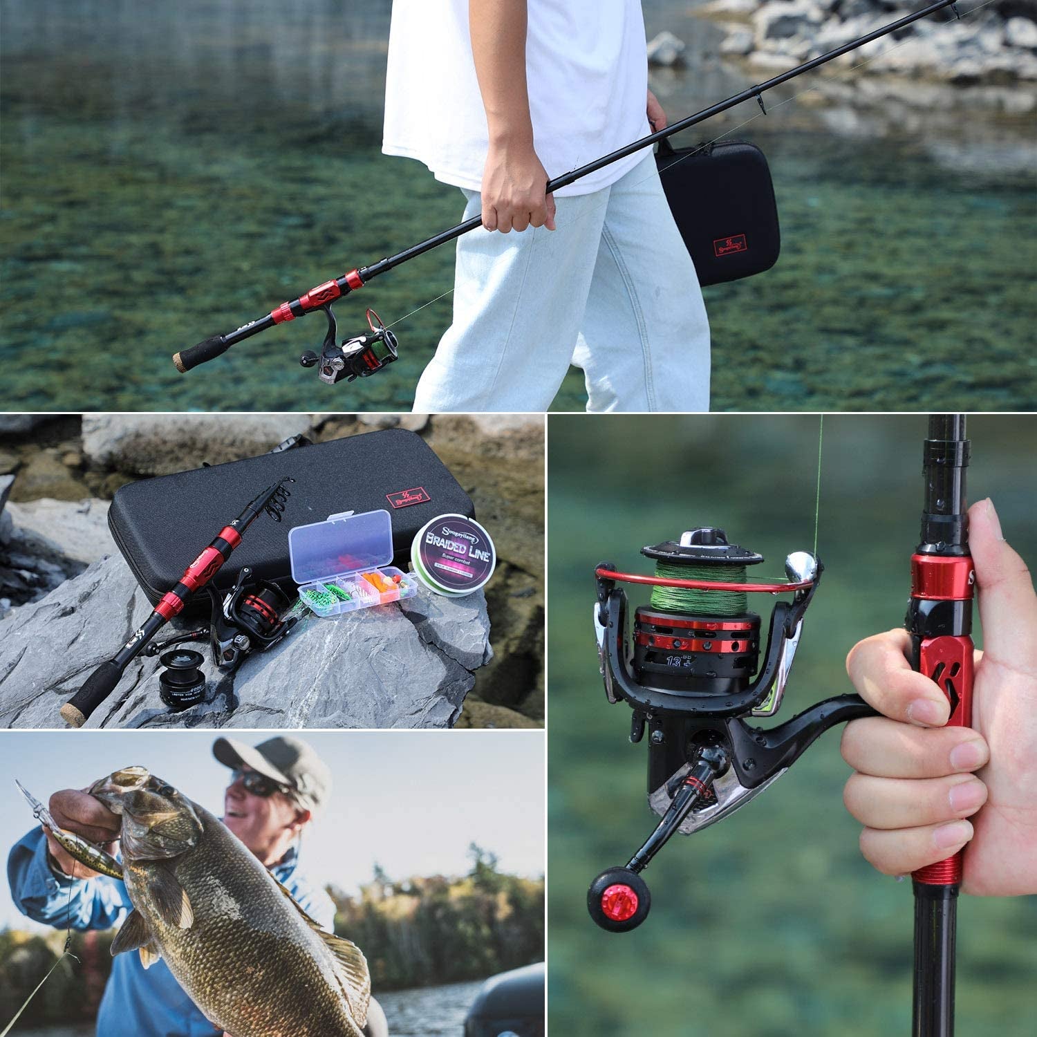 Telescopic Fishing Rod Combos with Portable Fishing Pole, Spinning Reels, and Travel Carrier Bag for Saltwater and Freshwater Fishing