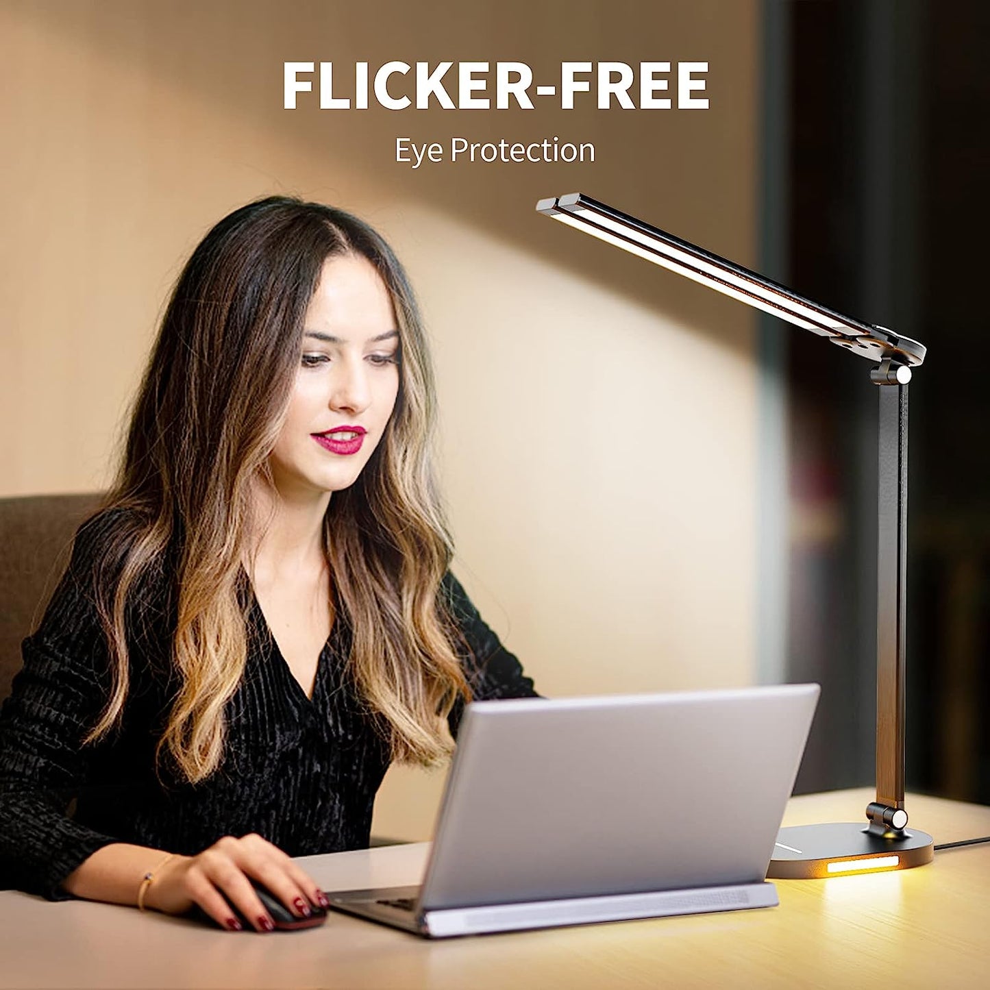 Dual Swing Arm LED Desk Lamp: Equipped with USB Charging Port and Night Light Function. This Desk Lamp offers 5 Color Modes, 5 Brightness Levels, and Touch Control. Ideal for Desktop, Office, or Table Use with Convenient Plug.