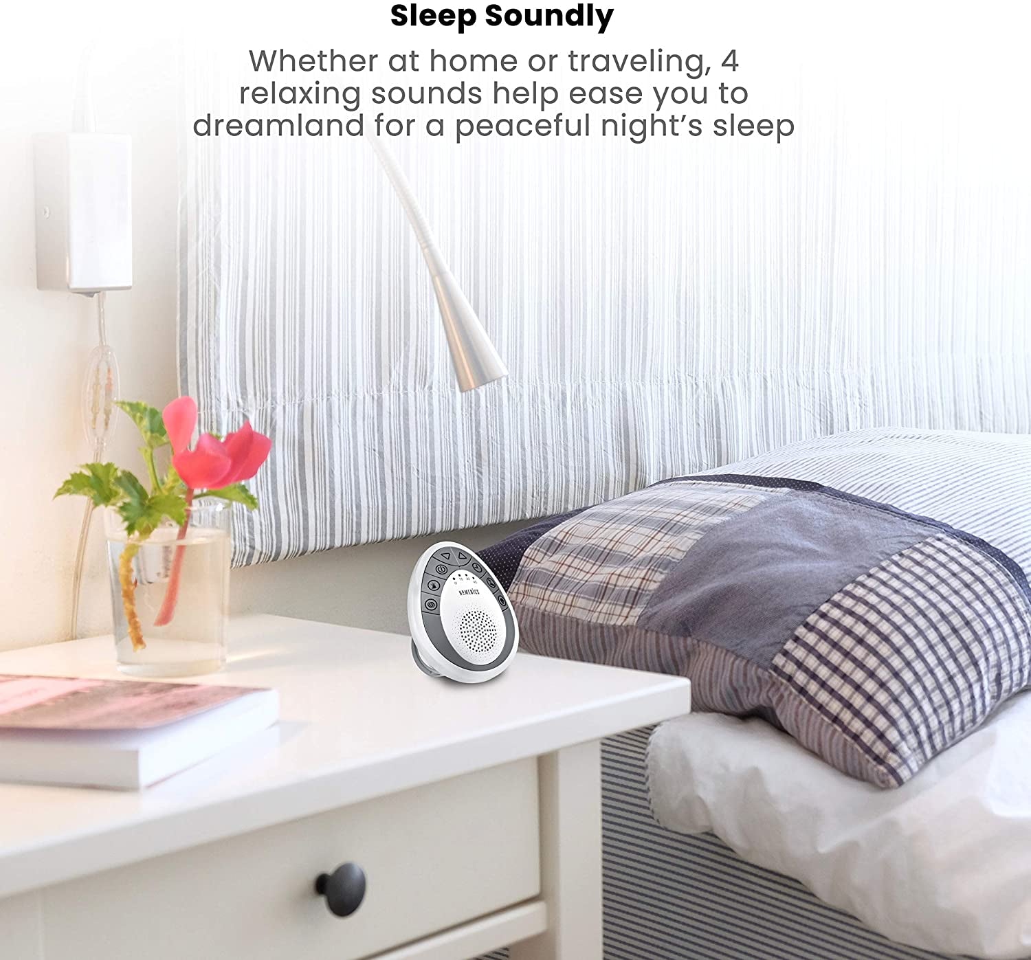 Portable White Noise Sound Machine: Provides Sleep Therapy at Home, in the Office, for Babies, and While Traveling. Features 4 Relaxing Nature Sounds, Battery Operation, and an Auto-Off Timer.