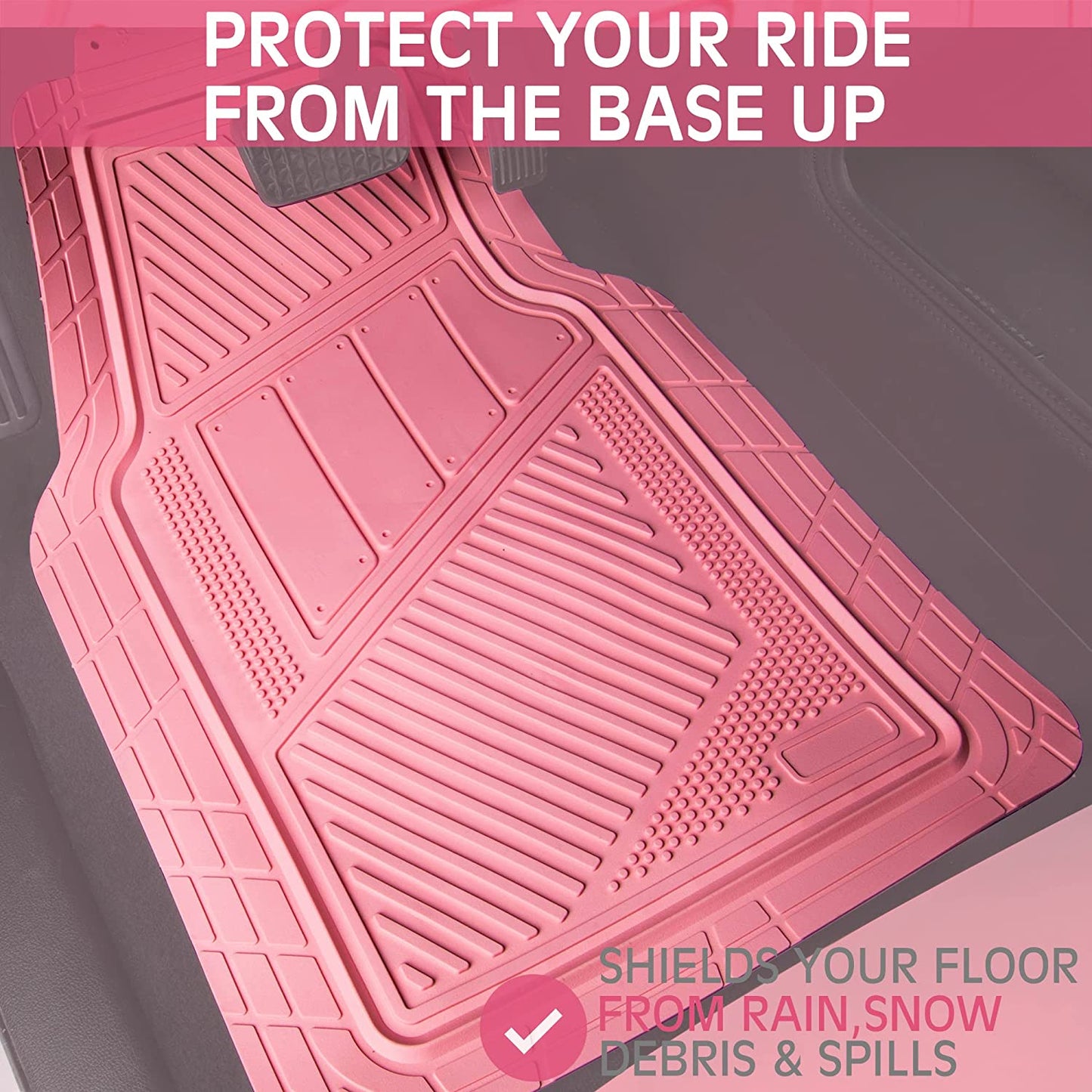 Universal Waterproof Floor Mats - 4-Piece Set for Most Vehicles, Durable All-Weather Mats in Pink