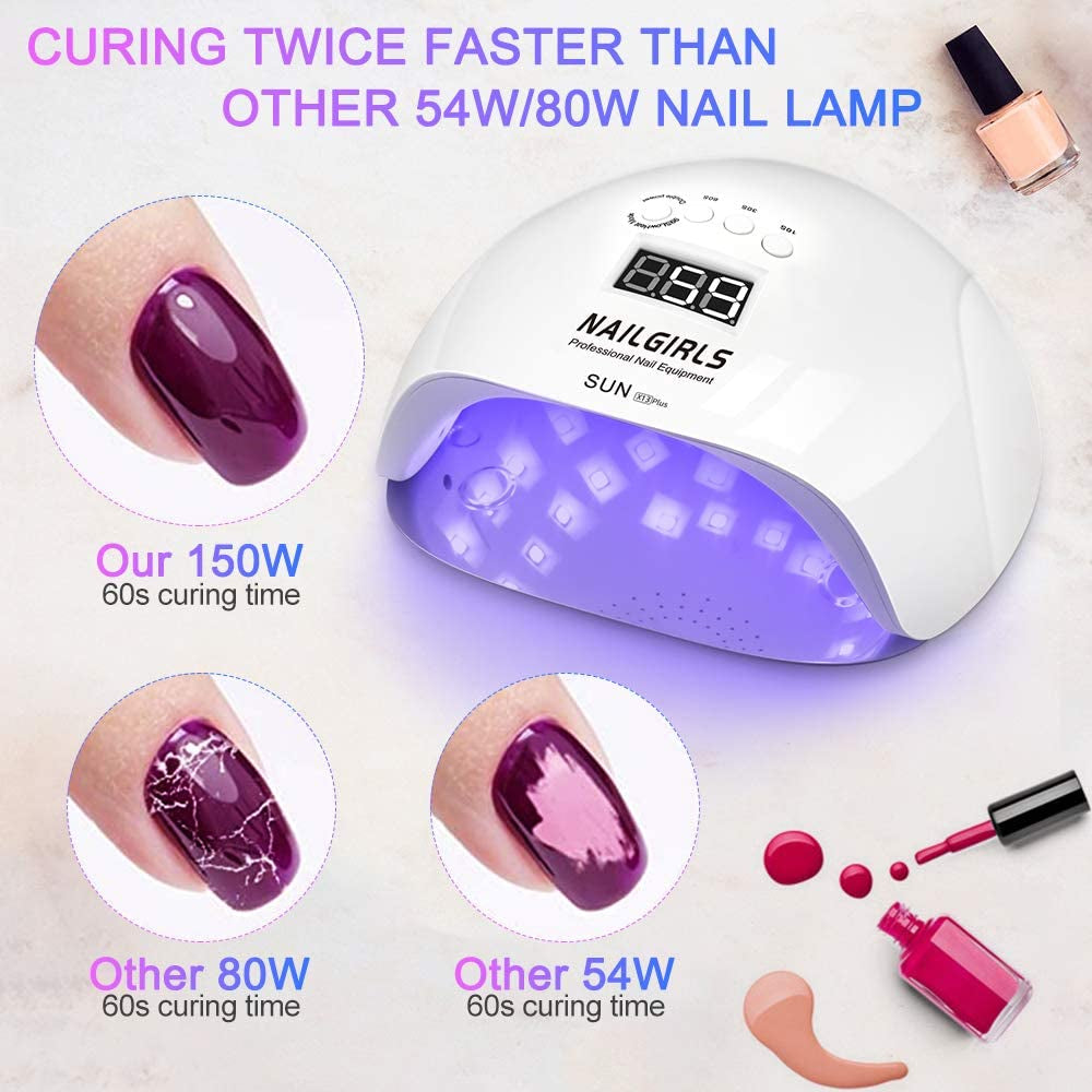 UV Nail Light, 150W UV Light for Nails - Rapid UV LED Nail Lamp - Premium Nail Dryer for Gel Polish with 4 Timer Settings - Automatic Sensor Curing Lamps for Salon and Home Use