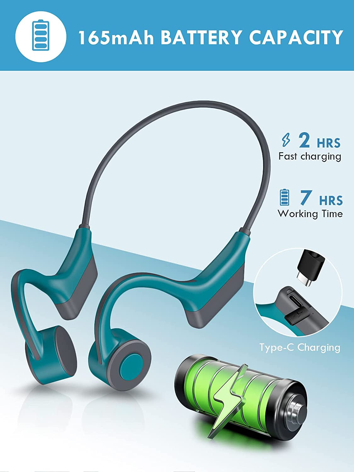 Bluetooth Bone Conduction Headphones - Wireless Open Ear Earphones with Mic for Sports, Hiking, Running, Driving, Cycling, Fitness Workouts, and Walking