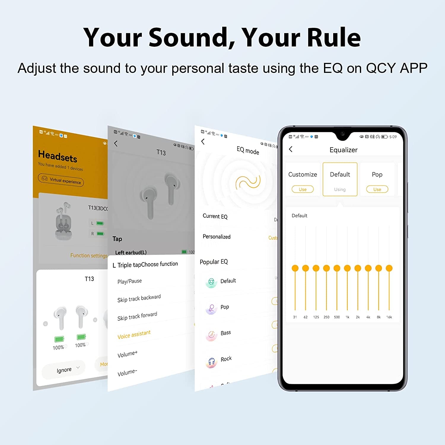 Bluetooth 5.1 Wireless Earbuds - T13 Earbuds with 40 Hours of Playtime, Bluetooth Headphones, 4 Microphones for Clear Calls, IPX5 Waterproof Rating, Custom EQ App Support