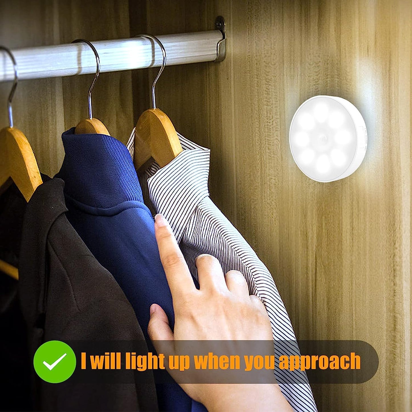  6 Pack Rechargeable Motion Sensor Light with 8 LEDs, USB Cables, and Magnetic Patch - Wireless Wall Lamp for Stair, Bedroom, Toilet, Hallways (6000K Cold White)