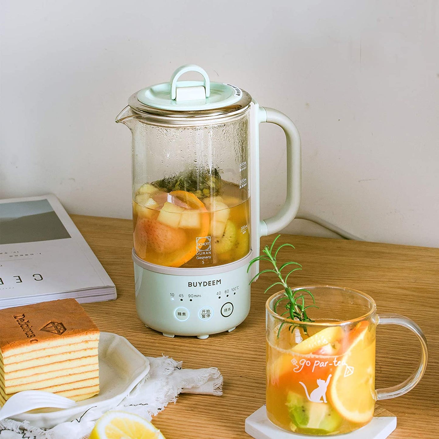 Travel Electric Kettle - Mini Healthy-Care Beverage Kettle - Designed with German Schott Glass and Durable Pro 18/10 Stainless Steel - Capacity: 0.6L - Color: Cozy Greenish.