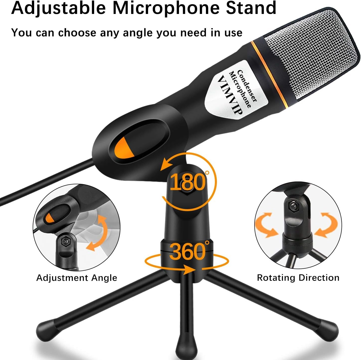 USB Computer Microphone with Stand for Recording, Gaming, Chatting, and Skype on iMac, PC, Laptop, and Desktop Windows Computers