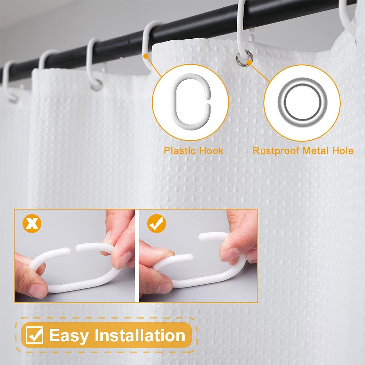 White Waffle Weave Extra Long Fabric Shower Curtain - 72" x 84" - Water Repellent, Hotel Quality, Washable Decorative Bathroom Curtain for Showers & Bathtubs