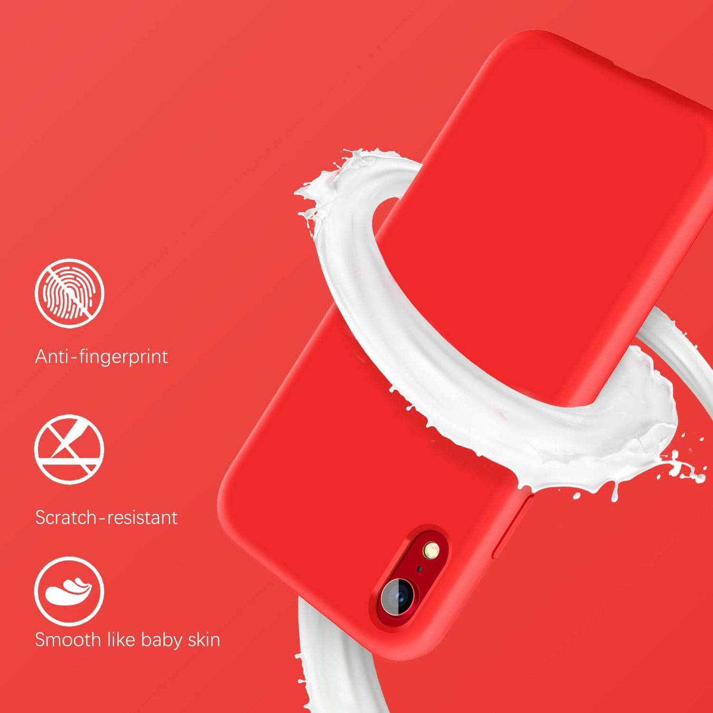 iPhone XR Liquid Silicone Case - Slim, Shockproof, Red.