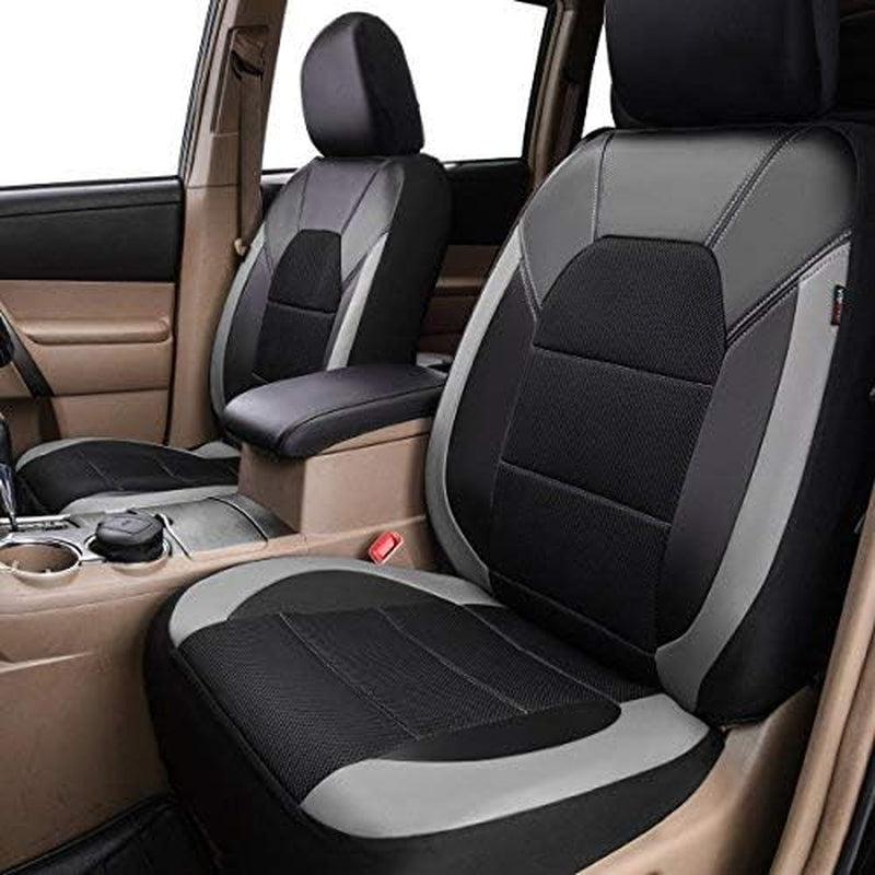 Leather and Mesh Universal Car Seat Covers,Airbag Compatible, for Sedans, Trucks,Suvs (Full Set, Black and Grey)