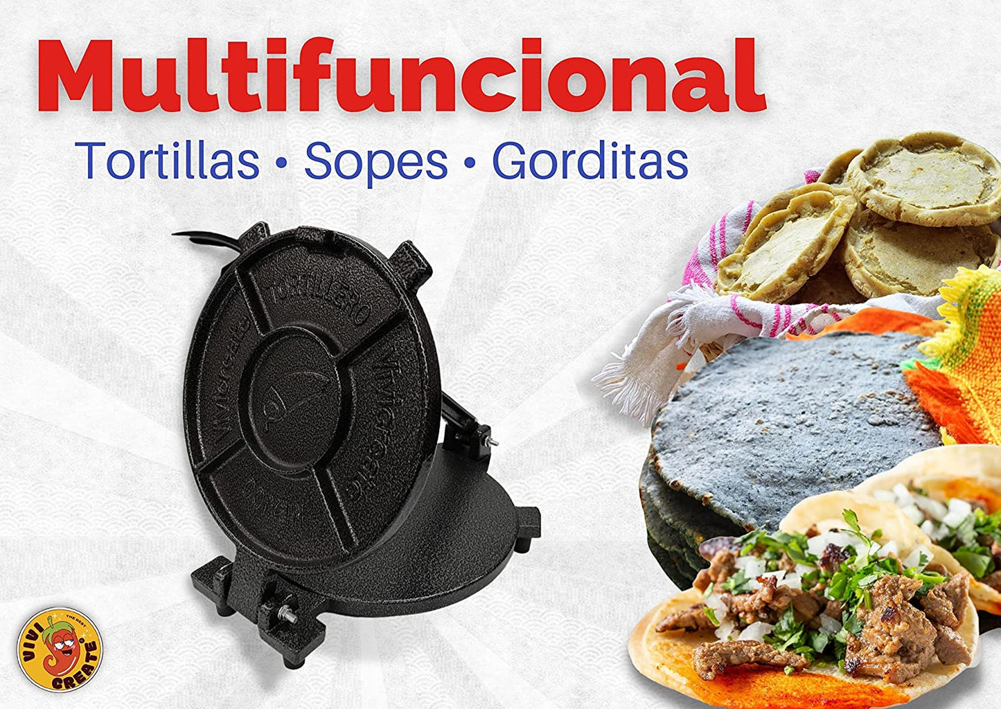 7.5 Inch Cast Iron Tortilla Press: Versatile Tortilla Maker, Dough Press, Flour Tortilla Press, and Rotis Press in Elegant Grey Color