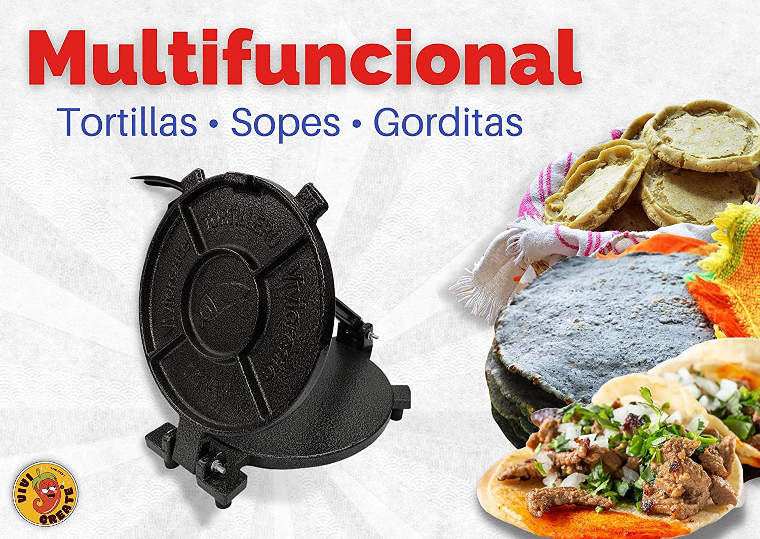 7.5 Inch Cast Iron Tortilla Press: Versatile Tortilla Maker, Dough Press, Flour Tortilla Press, and Rotis Press in Elegant Grey Color