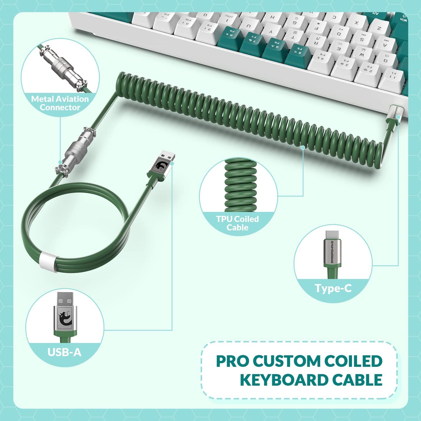RK-T8 Wired 65% Mechanical Gaming Keyboard - TKL Mini with RGB LED Backlighting, Anti-Ghosting, and Custom Coiled USB-C Cable. Features Tactile Blue Switch for PS4, PS5, Xbox, PC, Mac Gamers. Available in Green/White.