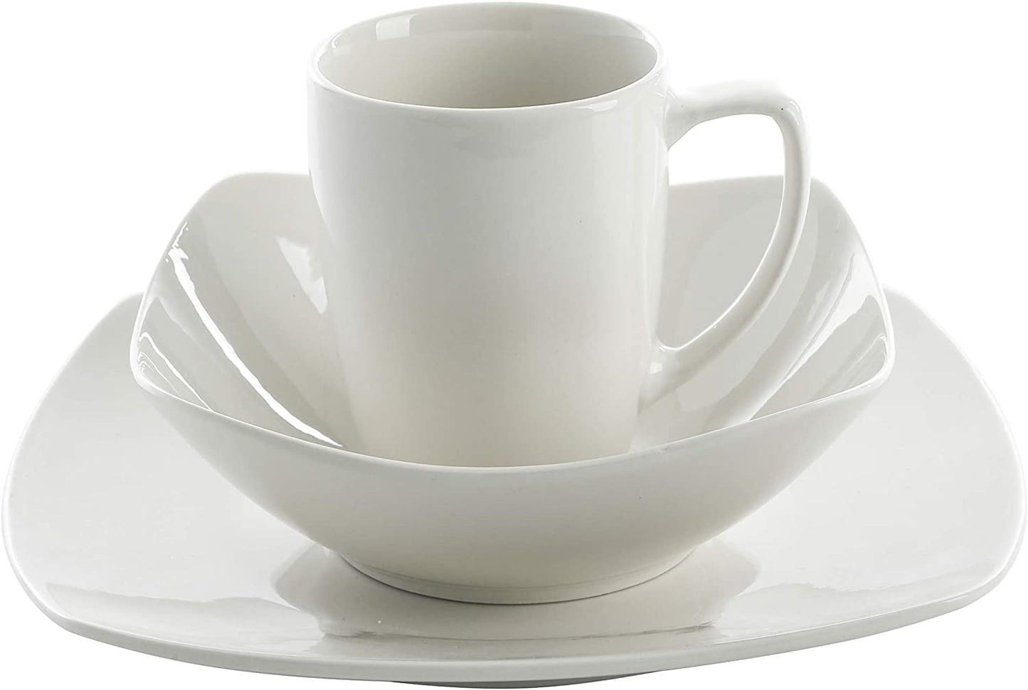 Porcelain Dinnerware Set: Service for 4 (12pcs) in White (Soft Square).