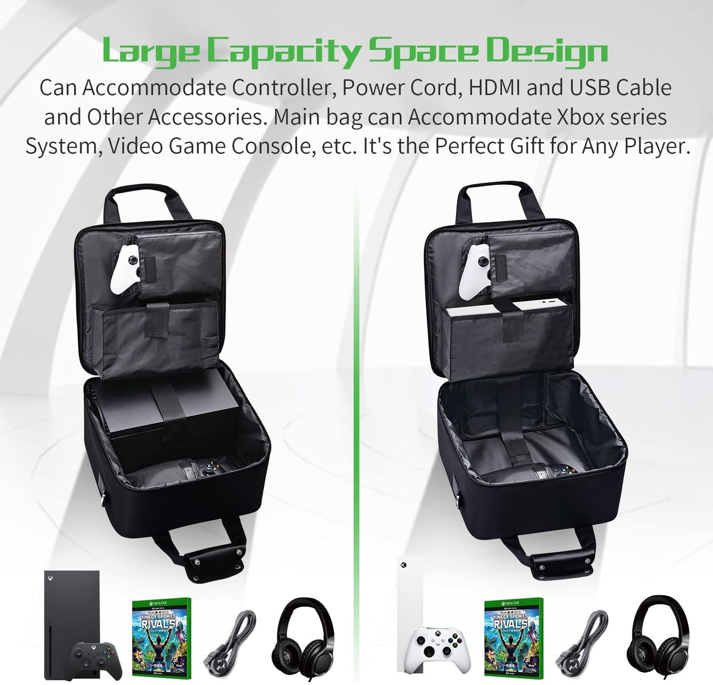 Xbox Series X Series S Case Storage Bag: Travel Bag with Interior Compartments for Xbox Series X and Series S, Xbox Controllers, Xbox Games, and Various Gaming Accessories.