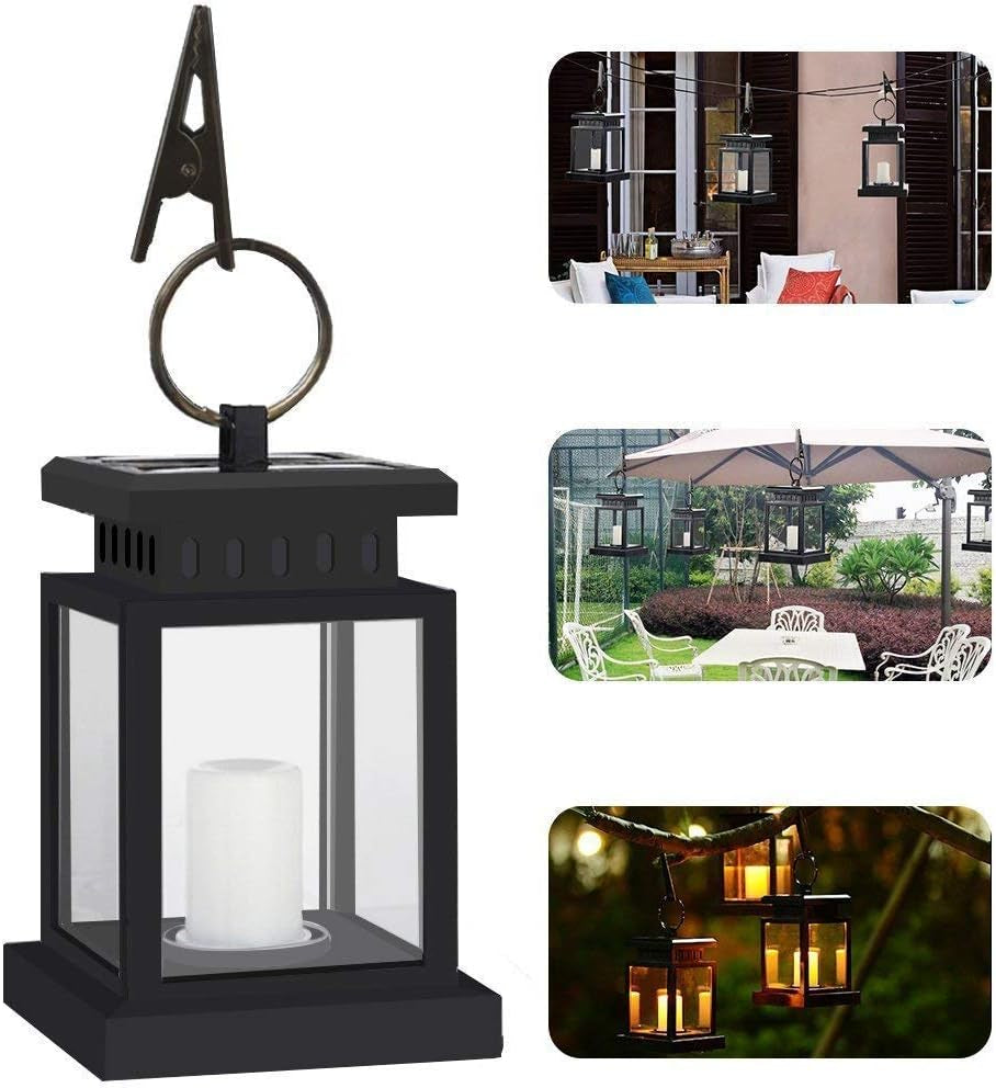 Hanging Solar Lantern Light Outdoor,  Decorative Waterproof Metal LED Garden Lights,Hanging Solar Light for Hanging Garden Lantern Table Lamp Night Light Warm Lighting - 4 Pack