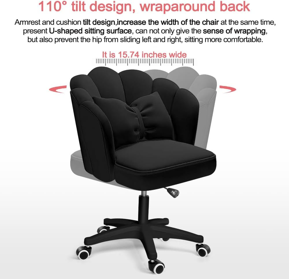 Cute Petal Office Desk Chair, Modern Fabric Height Adjustable Chair Makeup Chairs Computer Chairs (Modern, Black)